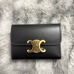 Celine COMPACT WALLET WITH COIN TRIOMPHE IN SHINY CALFSKIN